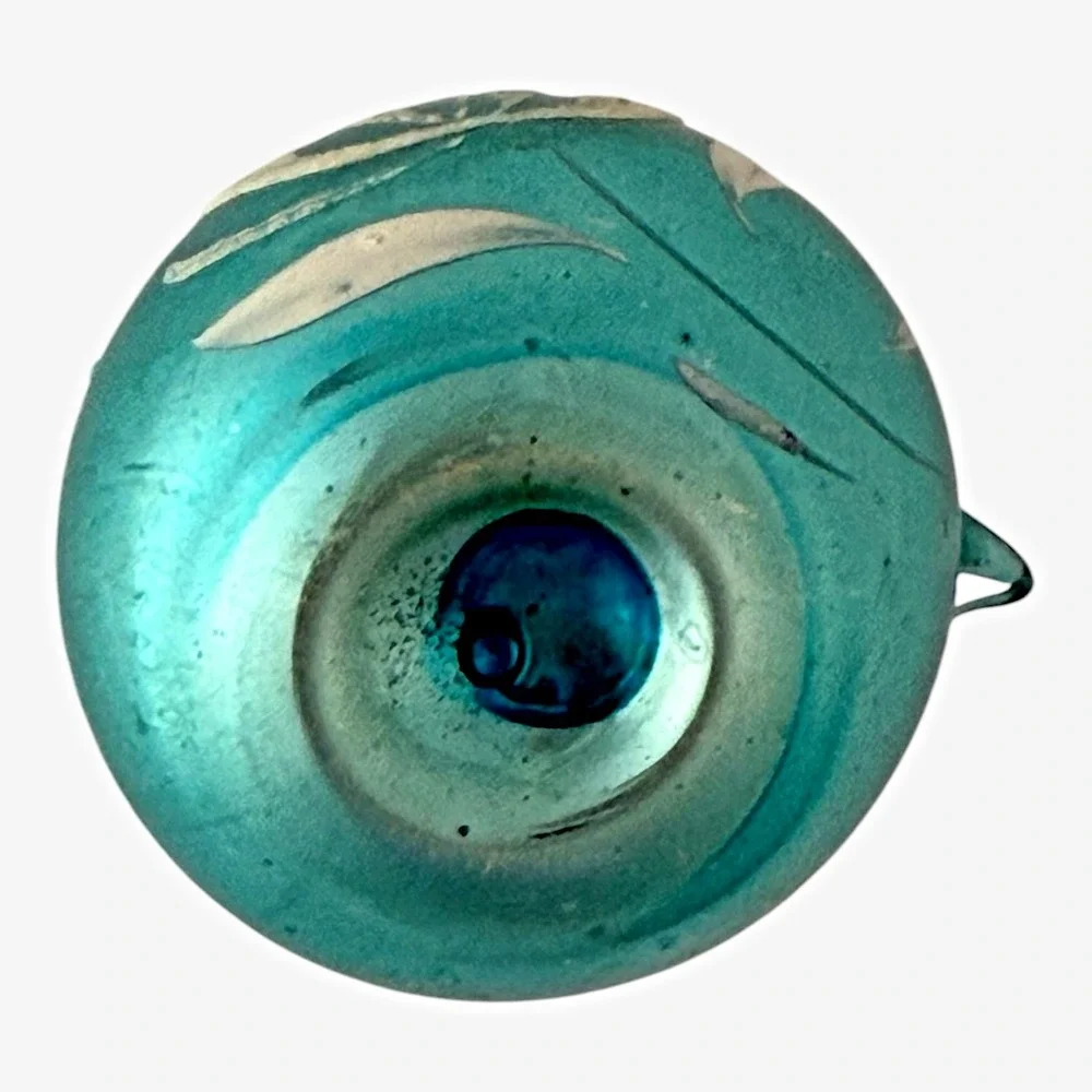 West Germany Teapot Christmas Ornament OS Aqua Blue Good Vintage Glass Floral
